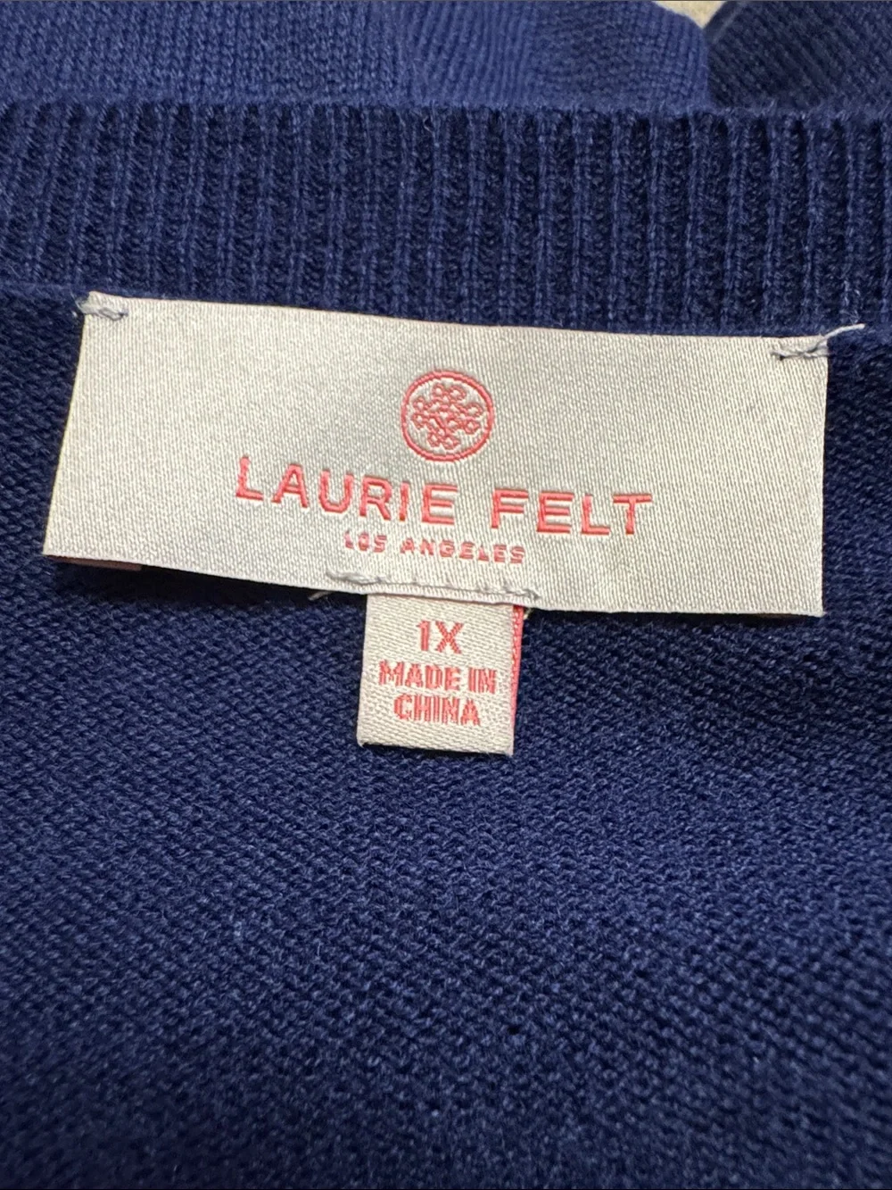 Laurie Felt Navy V-Neck Sweater with White Star Accents - Picture 6 of 7